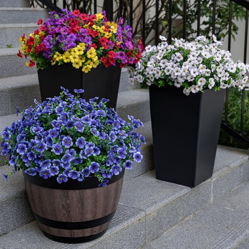 Lnoicy 20 Bundles Artificial Flowers for Outdoor Fake Plants for Spring Decoration,Faux Eucalyptus Flowers for Planter UV Resistant Lifelike for Home Porch Garden（4 Color） - color: 4 Color
