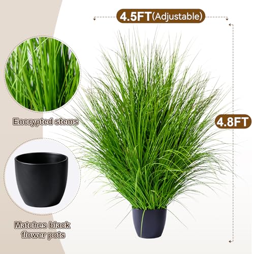 large Artificial Cattail Reed Grass Big fake grass indoor outdoor realistic floor plants faux plastic plantas synthetic pampas grass for home living room corner office patio front porch bonsai decor - color: Green, size: 4.8 FT