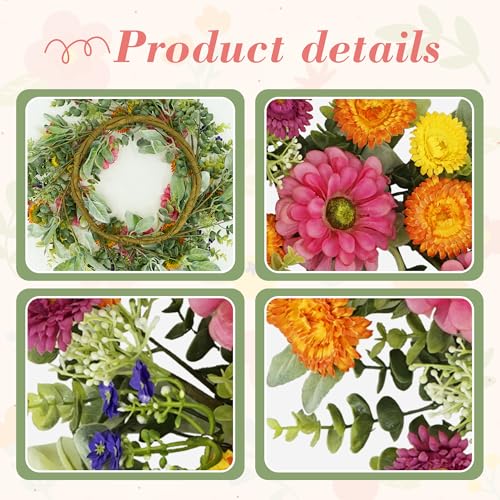 YNYLCHMX 20 inch Spring/Summer Front Door Ring Wreath, Simulated Colorful Daisy Petals, Suitable for Wall Window Farm Parties, Festivals, Home Decoration - color: Mixed Daisy