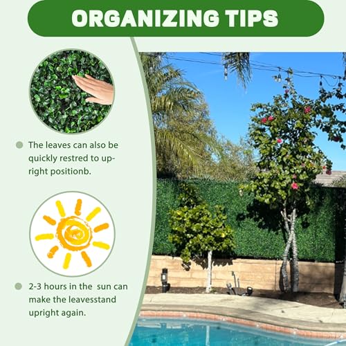 ODTORY Artificial Grass Wall Panels, 24 x 16 in 24P (64 sqft) UV-Resistant Faux Boxwood Vine Privacy Screen, Greenery Fence Cover for Balcony, Backyard, Garden and Indoor Outdoor Home Decor - size: 16"X24" 24P