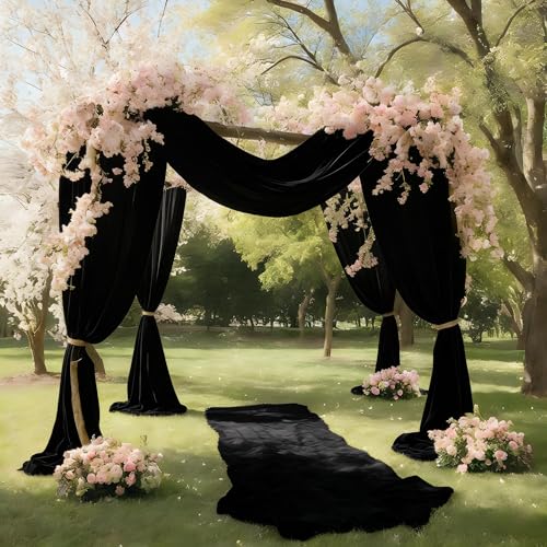 Black Wedding Arch Draping Fabric Shimmery Sheer Drapes 31" x 20 ft Extra Long Backdrop Curtains for Wedding Anniversary Party Summer Outdoor Events 4th July Drapery Backgrounds - color: Black, size: 240" L x 31" W (1 Panel)