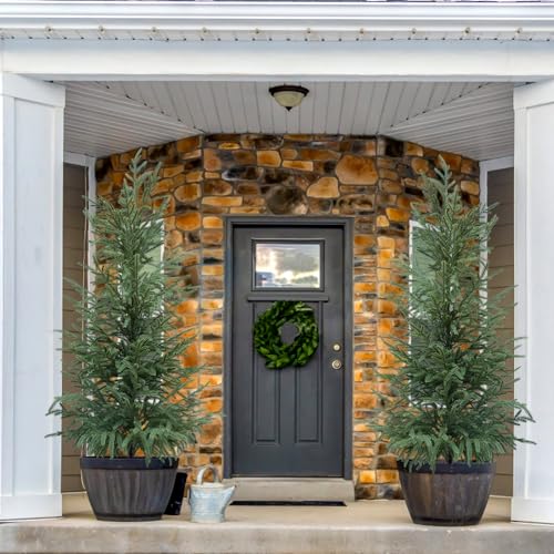 4FT Artificial Norfolk Pine Tree 2-Pack, Realistic UV Resistant Potted Plants for Christmas, Easy Fluff & Store, Indoor Outdoor Decor - size: 4FT