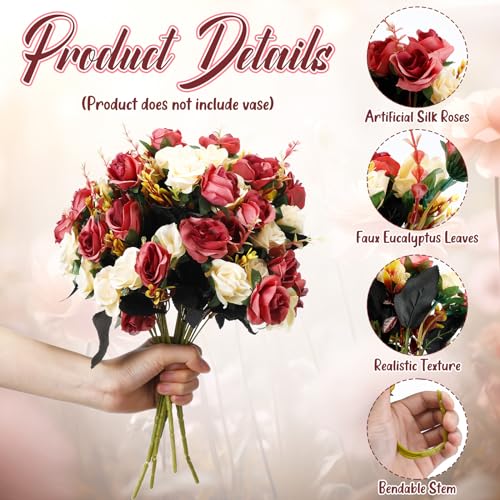 Hotop 12 Bunches of Artificial Flowers Centerpiece 13 Inches Silk Fake Roses Bouquets for Table Decoration Faux Arrangement Flowers for Wedding Cemetery Memorial Day (Coffee) - color: Coffee