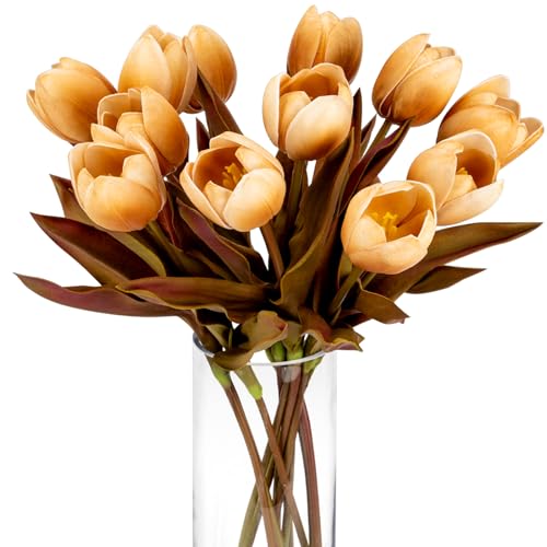 6 PCS 20inch Fall Artificial Tulip Orange Silk Tulips Flower Faux Autumn Tulip 3D Real Touch Flowers for Home Party Wedding Floral Arrangement Centerpiece Table Party Decoration(Orange)