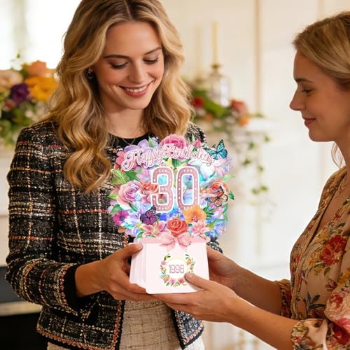 30th Birthday Cards, Light and Music 30 Years Old Happy Birthday Card, Rose Lily Orchid and Butterflies, 10 Inch Forever Flower Bouquet 3D Pop Up 1996 Birthday Gift Card for Women Wife Mom Daughter Sister - size: 1996-30th