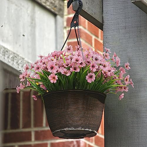 LikSoor 21 Bundles Artificial Outdoor UV Resistant Flowers No Fade Fake Outside Flowers Plastic Greenery Faux Shrubs Garden Porch Window Box Home Decoration(Pink) - color: Pink