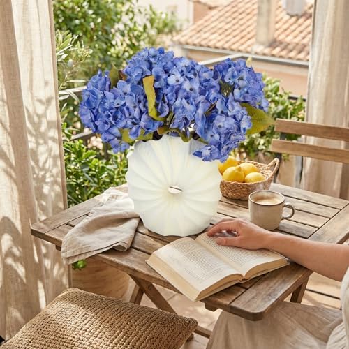 TOPIA Silk Fall Flowers Artificial Silk Dried Hydrangea Flowers Artificial Fall Flowers Bouquet Dried Flowers for Home Decor(6 PCS) (Blue) - color: Blue