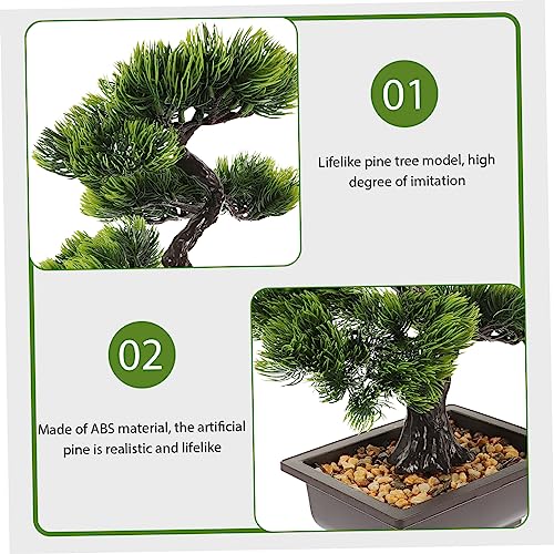 Artificial Bonsai Pine Tree Faux Potted Plant Fake Tree Pot Ornaments Desk Display Home Office Shelf Zen Decor Japanese Cedar Simulation - color: Green