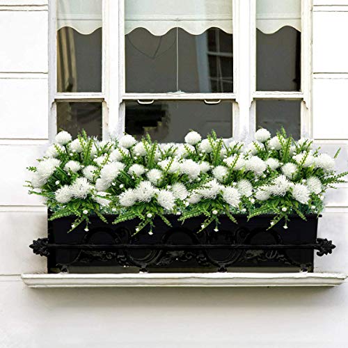 Artificial Flowers, Plastic Plants Dandelion Shrubs Grass Fake Bushes Home Garden Office Room House Outdoor Indoor UV Resistant Wedding DIY Decor Planter Filler Decoration - White 4 Pack - color: Dandelion/ White/ 4 Pack