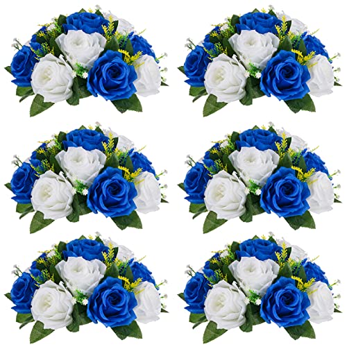 NUPTIO Flower Balls for Wedding Centerpieces - 6 Pcs 9.5 inch Diameter Fake Flower Ball Arrangement Bouquet Party Centerpieces for Tables - Royal Blue Rose Bouquet Centerpiece Flowers for Table | 6 Pcs for Wedding Party Table Centerpiece - Artificial Flow