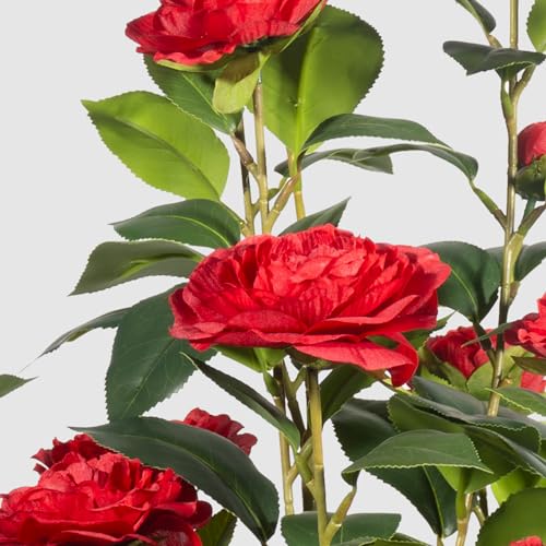 Romantic Season 2Pack Artificial Camellia Tree, 3FT, Red Faux Camellia Plant, Fake Potted Flower Tree for Modern Homes - color: Red, size: 3FT