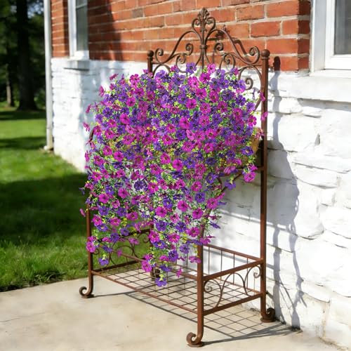 Ammyoo 2Pcs Fake Hanging Flowers for Outdoor Decoration Artificial Hanging Flowers Realistic Daisy Plants UV Resistant, Faux Silk Flower for Porch Patio Window Sill Outside Decor(Purple Deep Purple) - color: Purple Deep Purple