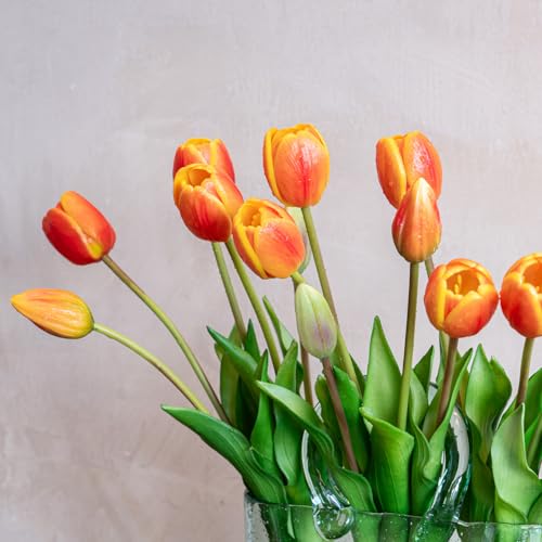 Artificial Tulips Flowers,Soft Touch Latex Bouquet, Fake Tulips,Spring Wedding Home Room Table Centerpiece Decor - color: 15pcs Orange(no Vase)