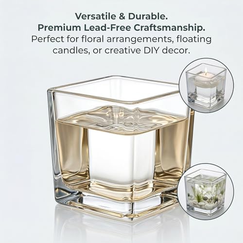 6 Pack Square Glass Vase 4" x 4" x 4", Clear Cube Vases for Centerpieces, Thickened Glass Flower Vases, Plant Terrarium, Floating Candle Holder for Wedding Party, Office/Home Decor, Events - size: 4"-6Pack