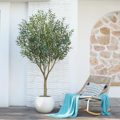 VeriNatural Artificial Olive Tree 7FT - Large Fake Olive Trees Indoor with 3066 Silk Leaves, Outdoor Potted Faux Plant with UV Resistant for Living Room,Office,Patio, Home Decor,VN157 - size: 7ft