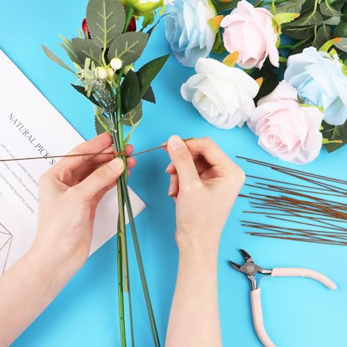 CCINEE 18 Gauge Brown Floral Stem Wire, 100 PCS Paper Wrapped Florist Wire for Crafts Artificial Flower Making, 14 inch - color: #18 Brown, size: #18