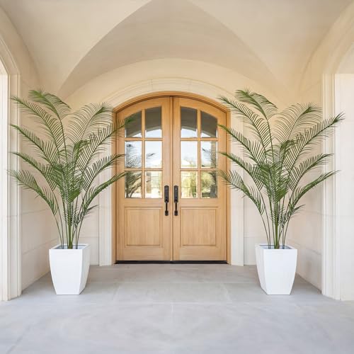 Artificial Palm Tree 7FT Tall Faux Palm Tree Indoor Fake Plants Faux Tropical Plant, UV Resistant & Maintenance Free Indoor/Outdoor Fake Tree in Pot for Home Office Living Room Patio Decor - style: 7FT Fine Leaved