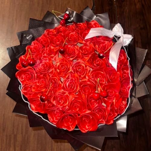 100 Pcs Premade Satin Ribbon Rose Petals Half-Finished Crafting DIY Eternal Flowers Bouquets & Floral Art Perfect for Weddings Birthdays Anniversaries,Engagements - color: 100 Pcs Red