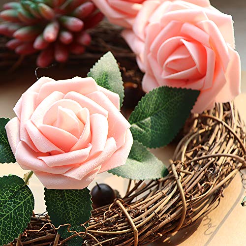 AmyHomie Artificial Flower 50pcs Real Looking Fake Roses w/Stem for DIY Wedding Bouquets Centerpieces Arrangements Party Baby Shower Valentines Day Christmas Tree Decorations - color: Pink