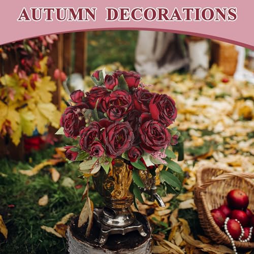 8 Bundles Artificial Peonies Flowers Boho Faux Flowers Arrangements Artificial Centerpiece Spring Bouquet Floral Wedding Decoration for Vase(Burgundy) - color: Burgundy