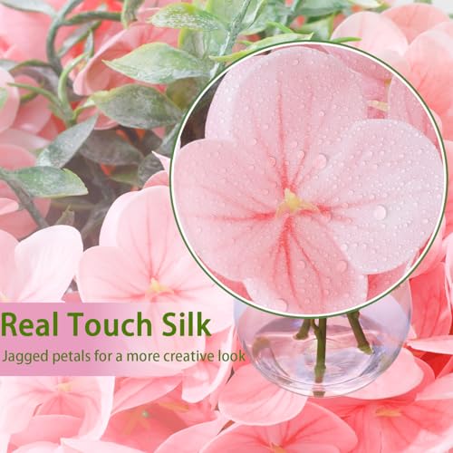 Pink Hydrangea Artificial Flowers with Eucalyptus in Vase Fake Flowers Coffee Table Decor Real Touch Flowers with Faux Water for Home Decor - color: A-pink