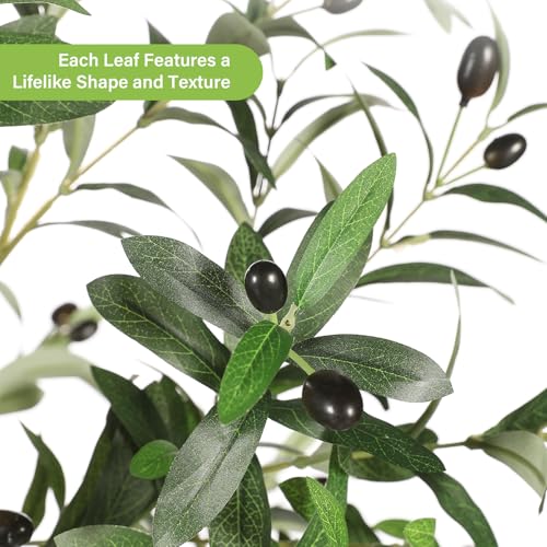 FEELEAD 7ft Olive Trees Artificial Indoor - Tall Faux Olive Tree 7 feet (84") with Pot, Fake Plants Natural Olive Branches and Realistic Leaves Olive Silk Tree for Home Office Decor - size: 7ft