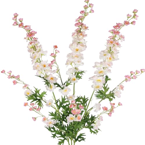 CITYES 3 Pcs Delphinium Artificial Flowers Bulk 35" Long Stem Silk Larkspur Flowers Artificial Snapdragon Flower Stems Pink Faux Bouquets for Tall Vase Floral Arrangements Home Outdoor Wedding Decor - color: Light Pink