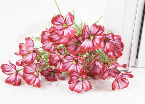 IPOPU Deep Pink Fake Cosmos Flowers 40 Heads Wildflowers Flowers 8Pcs Silk Daisies with Stem for Vase Kitchen Table Centerpiece Arrangement Office Wedding Party DIY - color: Deep Pink)
