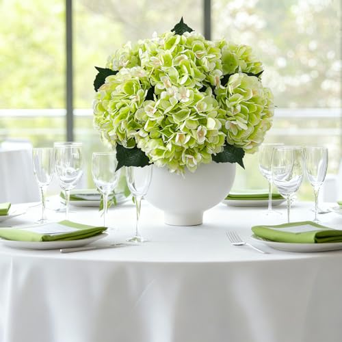 6PCS Realistic Artificial Silk Hydrangea Flowers – Premium Fake Hydrangea Flowers Bouquets with Stems, Full Faux Hydrangea Blooms for Home Wedding Table Party Office Decorations(Light Green) - color: Light Green