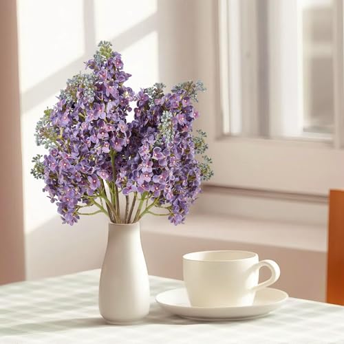 4PCS 25.6inch Lilac Artificial Flowers Purple Fake Delphinium Long Stem Silk Real Touch Flower Faux Lilac Floral Arrangement for Tall Vase Table Centerpieces Wedding Garden Home Decoration（Purple） - color: 25.6inch Purple