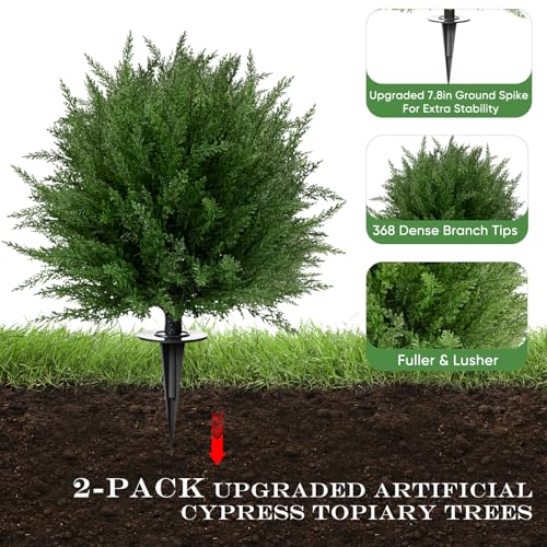 FAJUNZH Artificial Topiary Bushes for Outdoors with Spike, Boxwood Ball Fake Shrubs UV Resistant Faux Plants for Indoor Outdoor Fall Thanksgiving Halloween Decor (Upgraded Artificial Topiary) - color: Upgraded Artificial Topiary