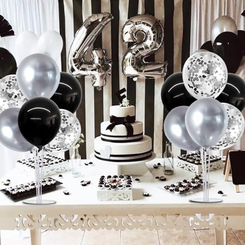 TONIFUL 4 Set Black and Silver Balloon Centerpiece for Table, Balloon Stand Kit for Birthday, Anniversary, Wedding, Halloween and Black Silver Party Decorations,2026 Graduation Decorations,Retirement - color: Black Silver