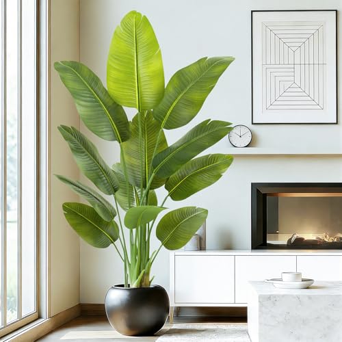 Lifelike Bird of Paradise Artificial Plant,5ft Faux Banana Leaf Tree with 12 Trunks - Perfect Indoor Silk Floor Plant for Home Decor in Living Room, Office, and Bedroom 1Pack - size: 5ft