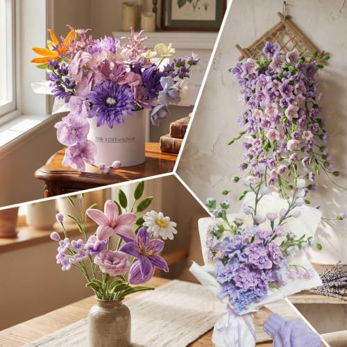 Peryiter 371 Pcs Pipe Cleaners Flowers Kit, Pipe Cleaners Chenille Stems Bulk with Floral Wire Gardening Tape Stamen, Fluffy Limpiapipas para Flores for DIY Mother's Day Decor(Purple) - color: Purple