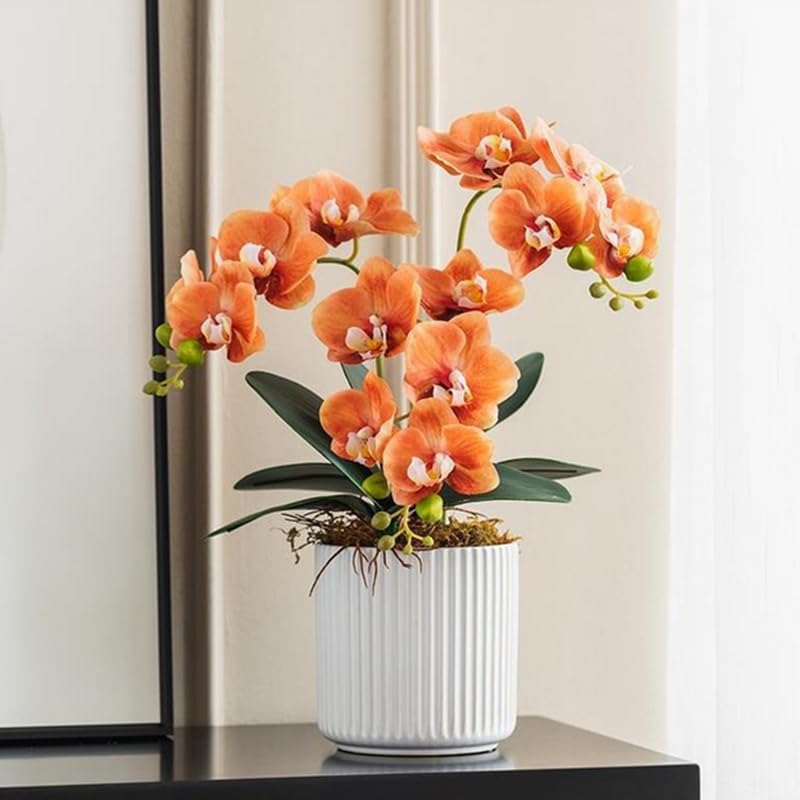 4-Pcs Artificial Flowers Real Touch Latex Phalaenopsis 17.7inch Artificial Orchid Stem Bouquets for Wedding Party Home Garden Decor,Orange - color: Orange
