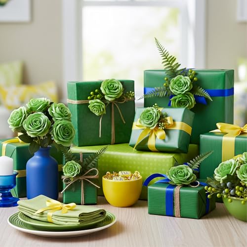 Auihiay 14PCS Green Artificial Roses, Realistic Rose Bouquet with Long Stems for Valentine's Day, St. Patrick's Day, DIY Floral Craft & Home Decoration - color: Green