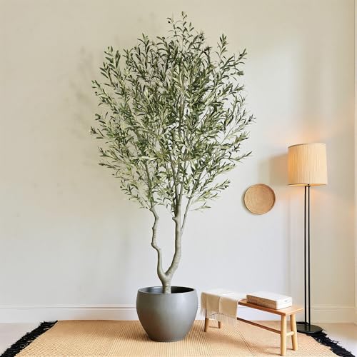 Nafresh Tall Faux Olive Tree，10ft（120in） Realistic Potted Silk Artificial Olive Tree， Fake Olive Trees Indoor with Green Leaves and Big Fruits for Home Office Living Room Stairs Patio Decor. - size: 10ft