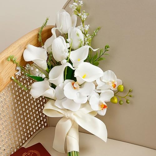 30 Pcs Calla Lily Artificial Flowers Fake Spring Flowers Faux Calla Lily Bouquet for Decoration, White Orange - size: 30 Pcs