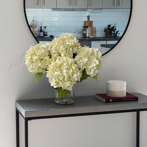 YalzoneMet 4 PCS Beige Creamy Hydrangea Artificial Flowers 21 inches Real Touch Faux Latex Hydrangea Flowers for Wedding Table Centerpieces Fake Flowers for Party Home Kitchen Fall Decor - color: Beige Creamy