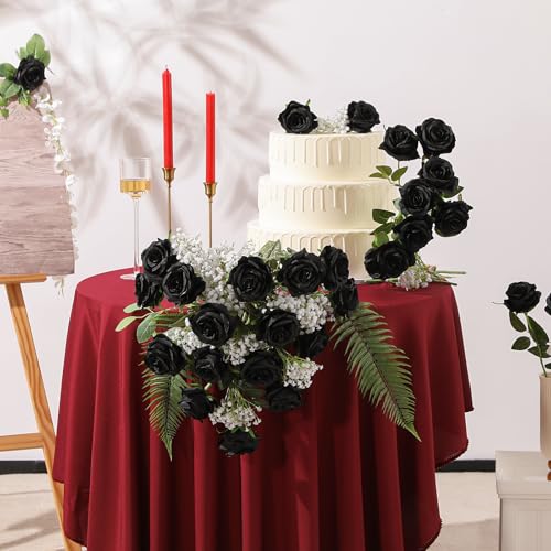 50PCS Artificial Silk Roses in Bulk & Bouquet Long Stem – Realistic Fake Roses for Wedding Centerpieces, Home Decor, Floral Arrangements, Party Decoration (Black) - color: Black, size: 50 Pcs