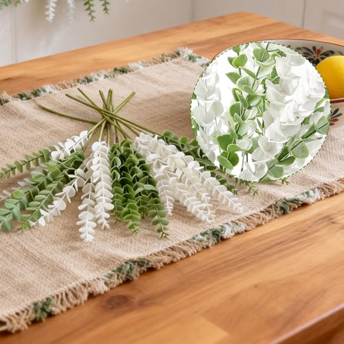 23.6'' Artificial Eucalyptus Stems Decor 12 Pcs Lifelike Eucalyptus Leaves Fake Greenery Branches for Wedding Centerpiece Flower Floral Arrangement