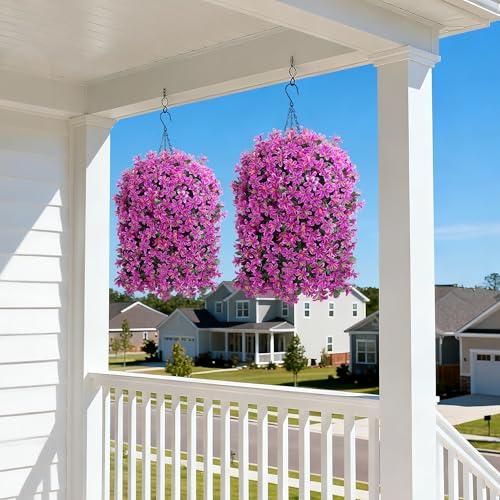 Ivydale Artificial Lily Flowers for Outdoors Fake Hanging Flower Vines for Outside Decoration, UV Resistant 2PCS Faux Plants for Patio Porch Balcony Garden Yard, Fuchsia - color: Fuchsia