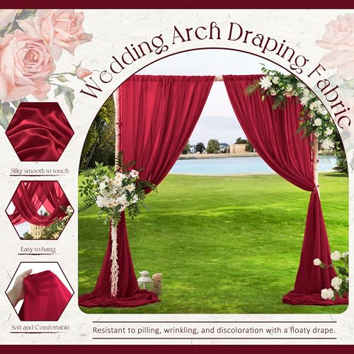 VACVELT Wedding Arch Draping Fabric - Burgundy Chiffon, 1 Panel Sheer Drapes, 30 Inch x 20ft Chiffon Backdrop Curtain, Outdoor Sheer Drapery for Ceremony Party Ceiling - color: Burgundy, size: 1 Panel