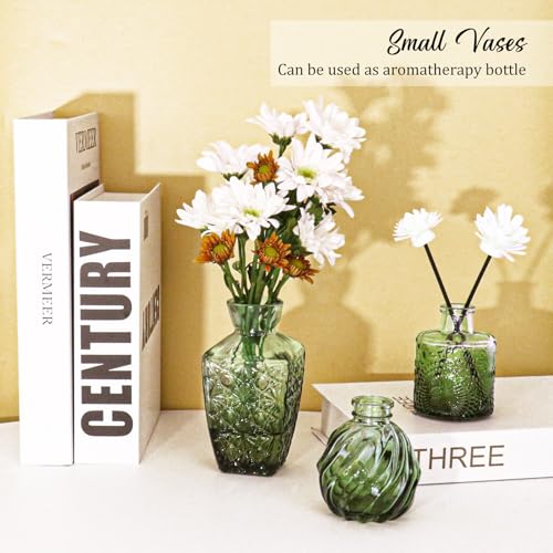 36Pcs Bud Vases Set Small Vintage Glass Bottles Bud Vases in Bulk Multiple Shape Cute Glass Vases for Rustic Wedding Centerpieces Table Decorations and Home Decor(Green) - color: Green