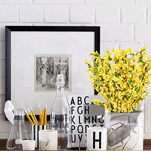 6 PCS 25.5" Fake Flowers Yellow Flower Silk Artificial Forsythia Branches Long Stem Spring Flowers Artificial for Decoration Indoor Outdoor Wedding Home Bedroom Yard Cemetery - color: 6 Pcs