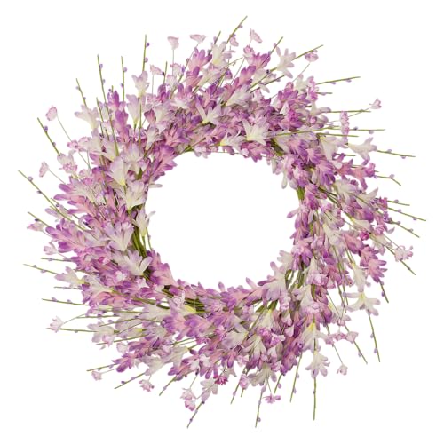 24 Inch Artificial Purple Forsythia Flower Wreath, Lavender Silk & Paper Bridal Floral Wreath for Front Door, Romantic Spring Summer Decor, Elegant All Season Farmhouse Porch Wall Decoration - color: Purple