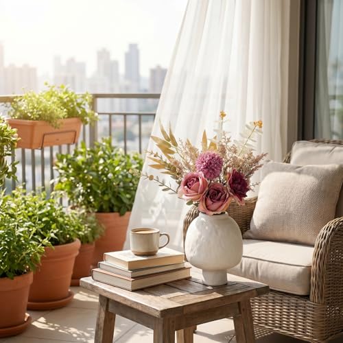 Artificial Flowers Bouquet - Faux Silk Flowers Centerpiece, Realistic Fake Flowers Plants for Home Decor Dining Table, Indoor Vase, Wedding Bouquet Arrangements (Red) - color: Red
