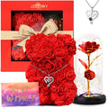 Gifts for Mom from Daughter and Son, Preserved Roses Flowers with I Love You Mom Grandmother Necklace - color: Red Mom