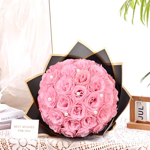 Waipfaru Pink Glitter Roses Bouquet, DIY Fake Flowers Bouquet, Artificial Rose Bouquet for Valentines, Anniversary, Engagement, Wedding, 36 Roses - color: Pink, size: 36pcs