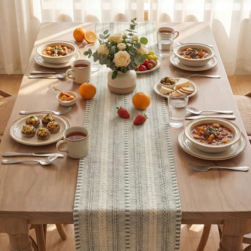 Artoid Mode Dark Grey Farmhouse Woven Table Runner, Seasonal Holiday Rustic Kitchen Dining Table Decoration for Home Party Decor 12x72 Inch - color: Dark Grey, size: 12" x 72", Table Runner